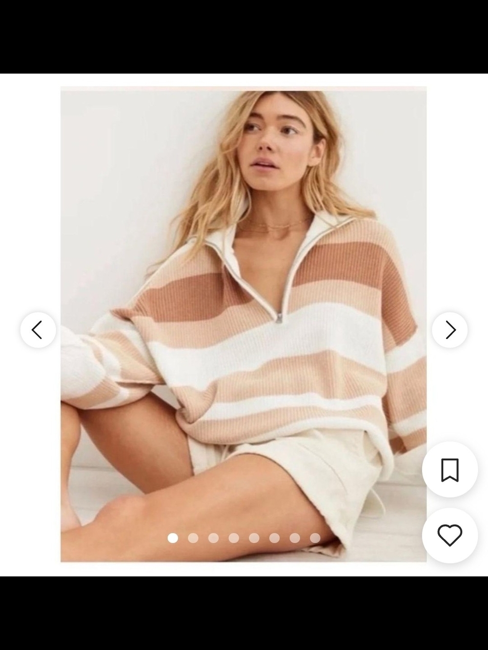Striped Half-Zip Pullover Sweater in Cream & Tan